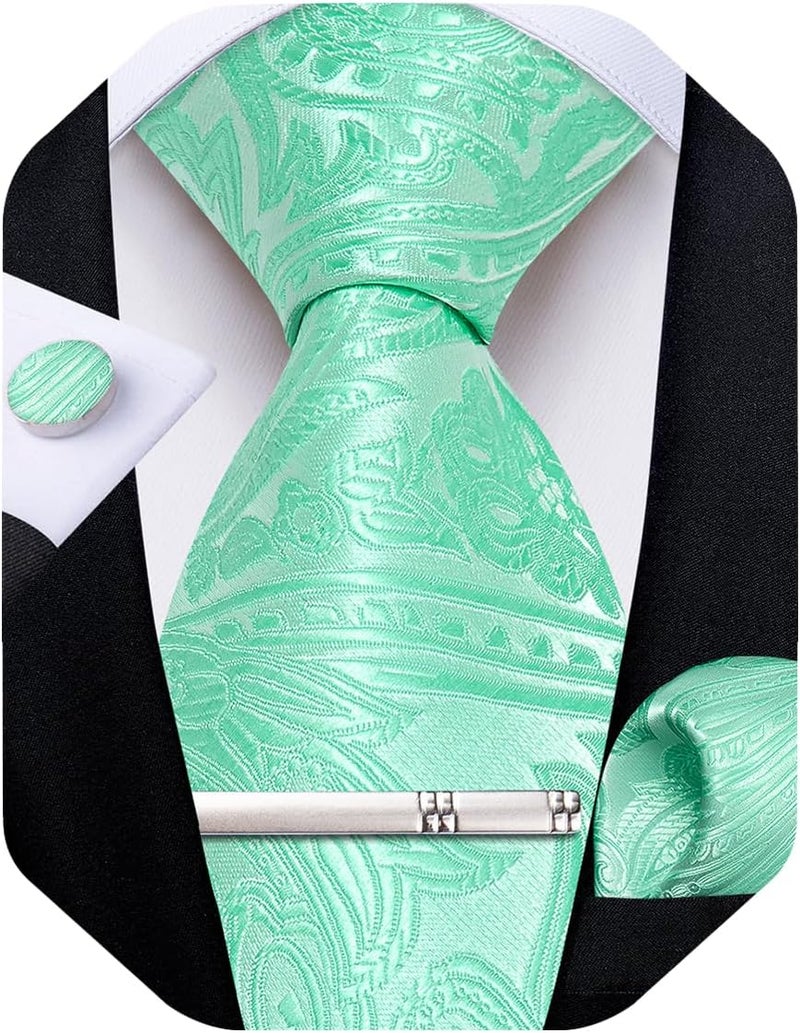 DiBanGu Paisley Ties for Men Silk Necktie and Pocket Square Cufflinks Tie Clip Set Woven Classic Mens Tie for Wedding Party - Image 1